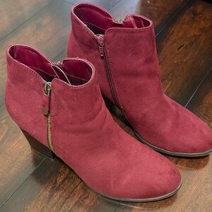 Style & Co. Burgundy Suede Ankle Booties with Side Zip